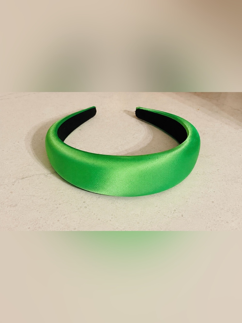 Padded Satin Headband in Neon Green